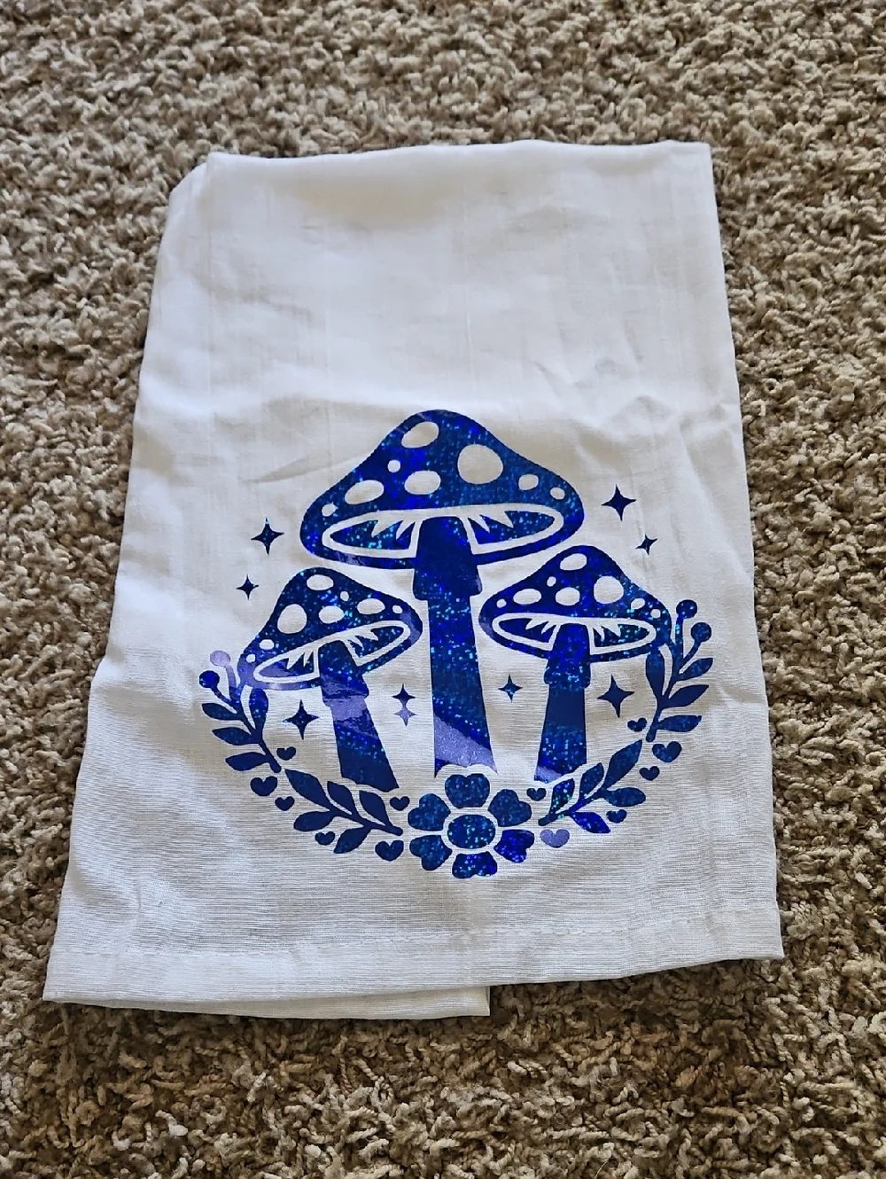 Blue Mushroom Kitchen Tea Towel